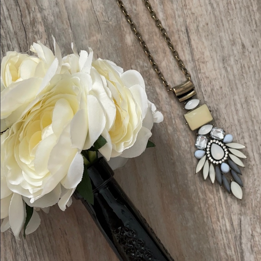 blue, white, and gold crystal pendant necklace